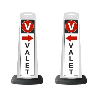 Valet White Vertical Panel With Red Arrow Reflective V1