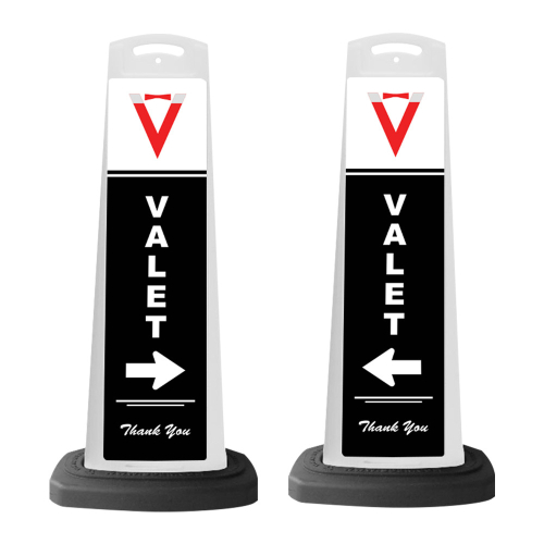 Valet White Vertical Panel White Arrow With Reflective Sign V