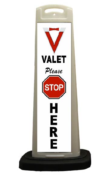 Valet White Vertical Panel Please Stop Here With Reflective Sign V12