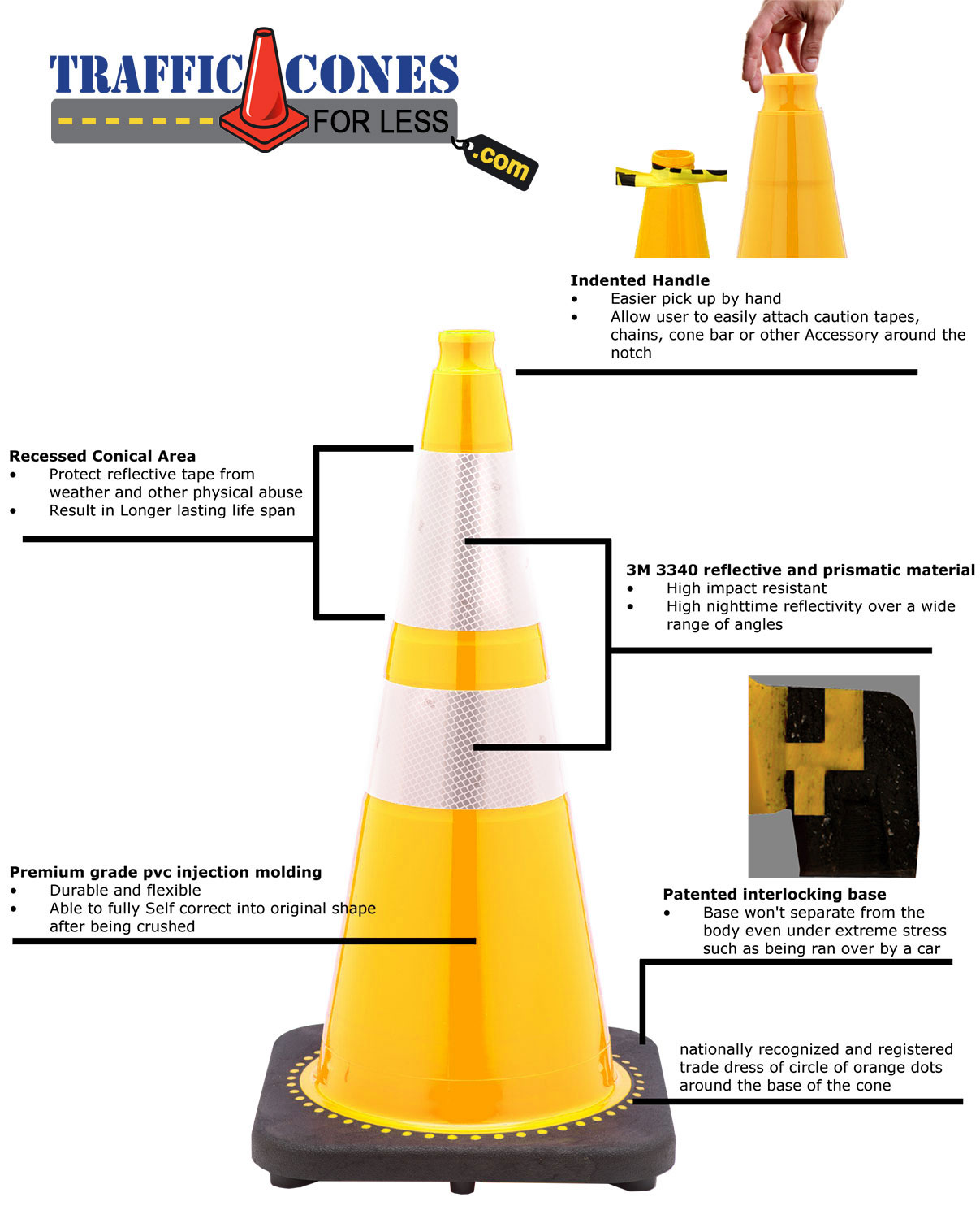 FREE STENCIL 28" Yellow Traffic Cone Black Base, 7lbs w/ 6" & 4