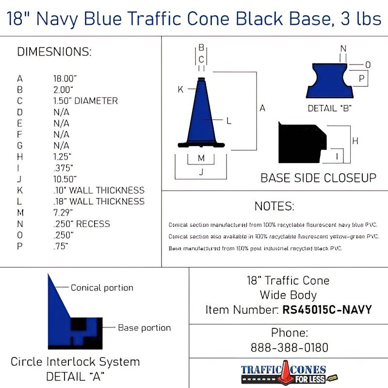 18 Navy Blue Traffic Cone Black Base 3 Lbs Traffic Cones For Less