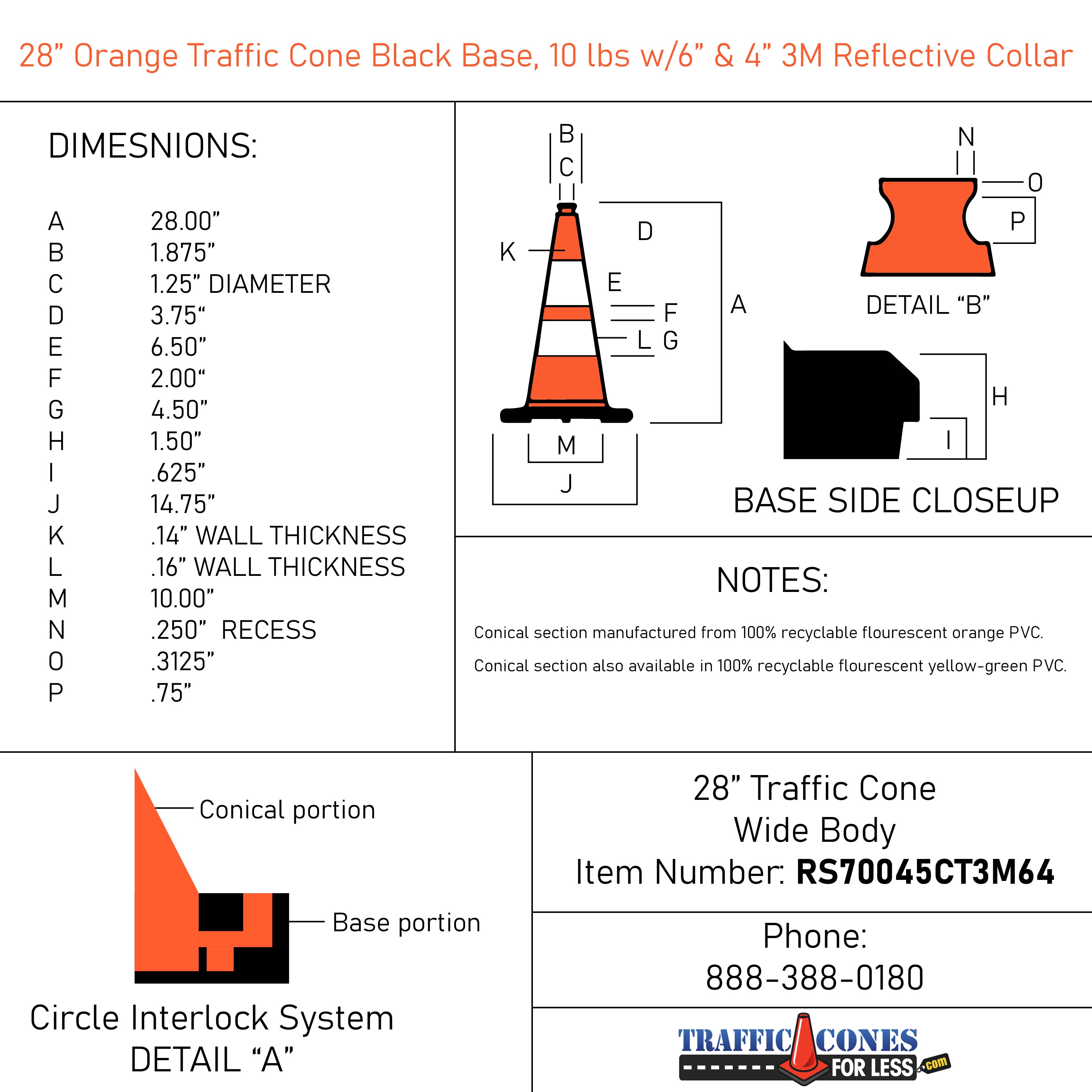 28 Orange Traffic Cone with Black Base and 3M Reflective Collars