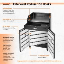 Elite Valet Podium w/Cam Lock, 150 Hooks-5