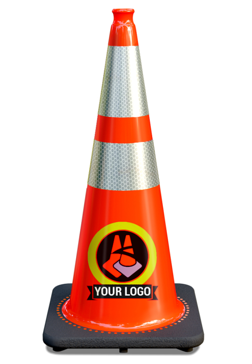 28" Orange Traffic Cone, w/6" & 4" 3M Reflective Collars w/Color Artwork