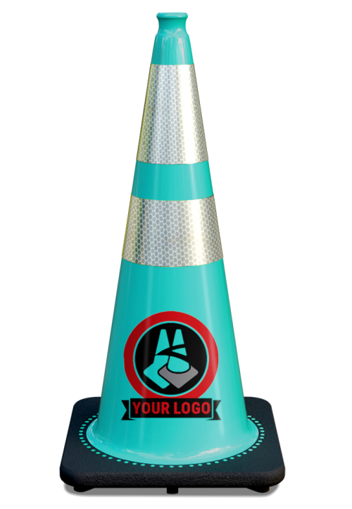 28" Teal Traffic Cone, w/6" & 4" 3M Reflective Collars w/Color Artwork