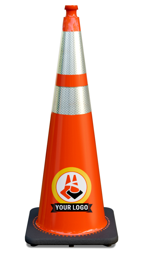 36" Orange Traffic Cone, w/6" & 4" 3M Reflective Collars w/Color Artwork