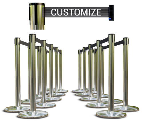 Polished Finish Stanchions w/Double Sided Custom Logo Belt - 20 pack