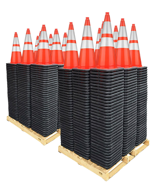 Two Pallet Bundle 28" Orange Traffic Cones, 7 lb Black base, w/6" & 4" 3M Reflective Collars