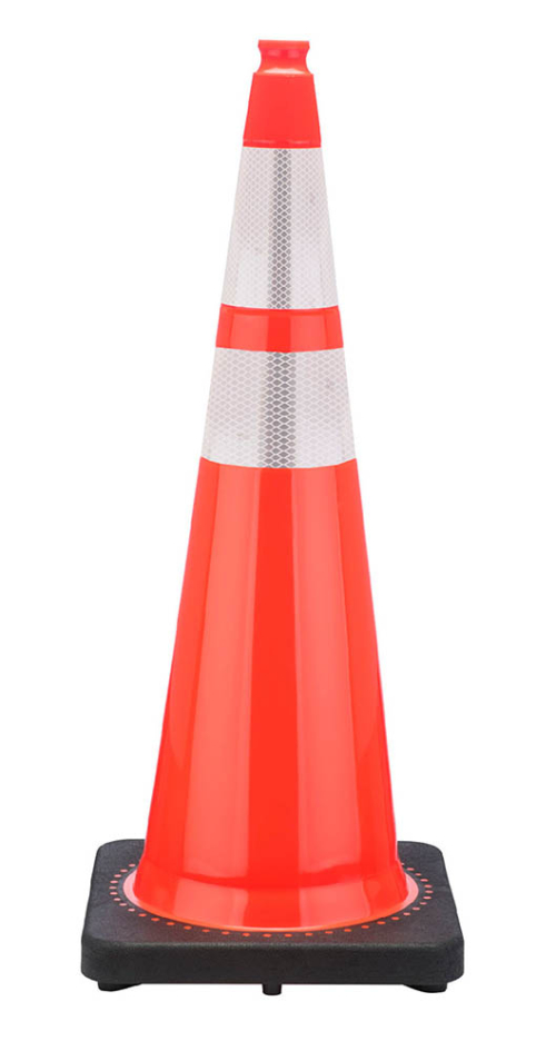 36" Orange Traffic Cone, w/6" & 4" 3M Reflective Collars w/Color Artwork