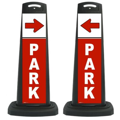 Valet Black Vertical Panel Red PARK and Arrow with Reflective Sign P5