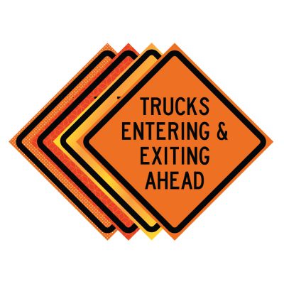 48" x 48" Roll Up Traffic Sign - Trucks Entering & Exiting Ahead