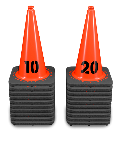 Sequentially Numbered 18" Orange Traffic Cones, 7 lb Black Base - 1- 20