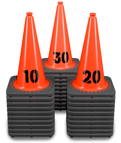 Sequentially Numbered 28" Orange Traffic Cones, 7 lb Black Base - 1- 30 