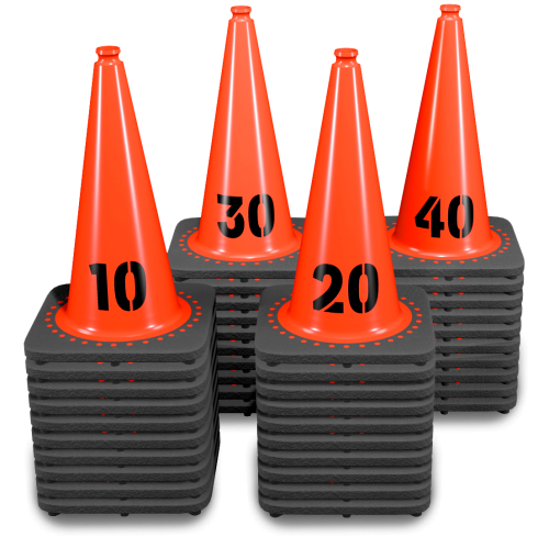 Sequentially Numbered 18" Orange Traffic Cones, 7 lb Black Base - 1- 40