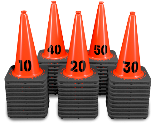 Sequentially Numbered 18" Orange Traffic Cones, 7 lb Black Base - 1- 50