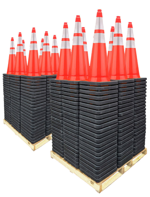 Two Pallet Bundle 36" Orange Traffic Cones, 12lb Black Base, w/6" & 4" 3M Reflective Collars 