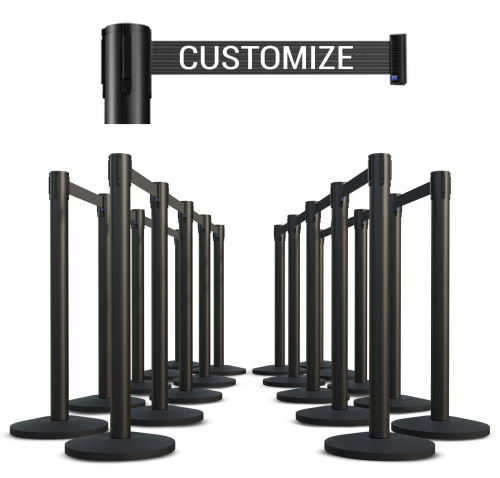 Black Finish Stanchions w/Double Sided Custom Logo Belt - 20 pack