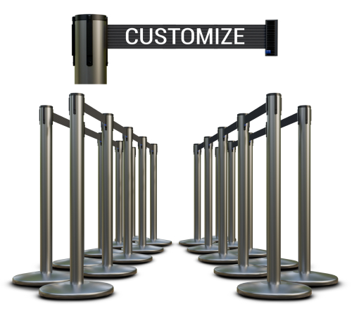 Satin Finish Stanchions w/Single Sided Custom Logo Belt - 20 pack