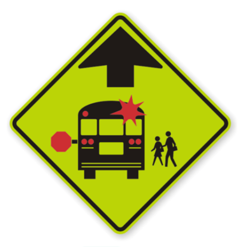 MUTCD Compliant School Ahead Sign: School Bus Stop Ahead 