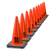 Sequentially Numbered 18" Orange Traffic Cones, 7 lb Black Base - 1-10