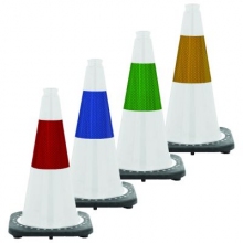 18" White Traffic Cone, 3 lb Black Base, w/3M Color Reflective Collar