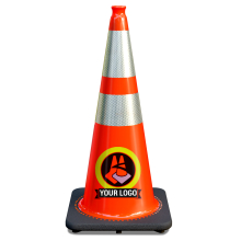 28" Orange Traffic Cone, w/6" & 4" 3M Reflective Collars w/Color Artwork