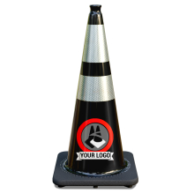 28" Black Traffic Cone, w/6" & 4" 3M Reflective Collars w/Color Artwork 