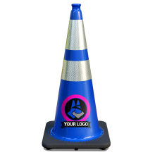 28" Navy Blue Traffic Cone, w/6" & 4" 3M Reflective Collars w/Color Artwork