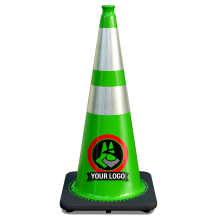 28" Kelly Green Traffic Cone, w/6" & 4" 3M Reflective Collars w/Color Artwork 