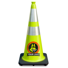 28" Lime Green Traffic Cone, w/6" & 4" 3M Reflective Collars w/Color Artwork