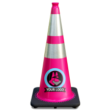 28" Pink Traffic Cone, w/6" & 4" 3M Reflective Collars w/Color Artwork