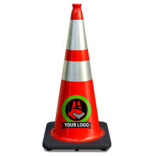 28" Red Traffic Cone, w/6" & 4" 3M Reflective Collars w/Color Artwork 