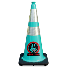 28" Teal Traffic Cone, w/6" & 4" 3M Reflective Collars w/Color Artwork