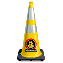 28" Yellow Traffic Cone, w/6" & 4" 3M Reflective Collars w/Color Artwork