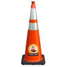 36" Orange Traffic Cone, w/6" & 4" 3M Reflective Collars w/Color Artwork