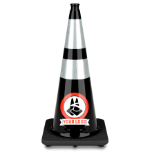 28" Black Traffic Cone, w/6" & 4" 3M Reflective Collars w/Color Artwork 