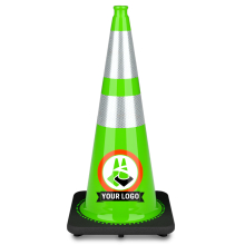 28" Lime Green Traffic Cone, w/6" & 4" 3M Reflective Collars w/Color Artwork