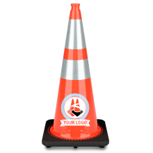 28" Orange Traffic Cone, w/6" & 4" 3M Reflective Collars w/Color Artwork