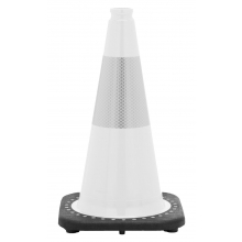 18" White Traffic Cone, 3 lb Black Base, w/6" Reflective Collar
