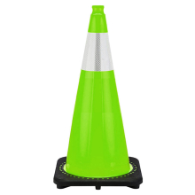 28" Lime Green Traffic Cone, 7 lb Black Base,  w/6" Reflective Collar