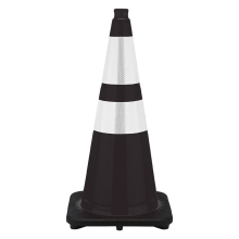 28" Black Traffic Cone, w/6" & 4" 3M Reflective Collars w/Color Artwork 