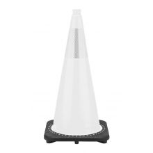 28" White Traffic Cone, 7 lb Black Base, w/6" 3M Reflective Collar