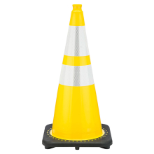 28" Yellow Traffic Cone, 7 lb Black Base, w/6" & 4" 3M Reflective Collar