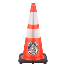 28" Orange Traffic Cone, w/6" & 4" 3M Reflective Collars w/Color Artwork