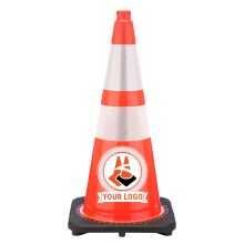 28" Orange Traffic Cone, w/6" & 4" 3M Reflective Collars w/Color Artwork