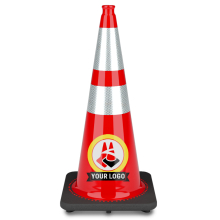 28" Red Traffic Cone, w/6" & 4" 3M Reflective Collars w/Color Artwork 