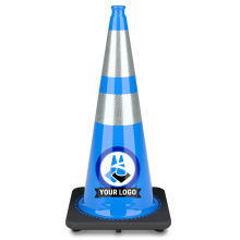 28" Sky Blue Traffic Cone, w/6" & 4" 3M Reflective Collars w/Color Artwork