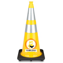 28" Yellow Traffic Cone, w/6" & 4" 3M Reflective Collars w/Color Artwork