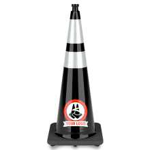 36" Black Traffic Cone, w/6" & 4" 3M Reflective Collars w/Color Artwork 