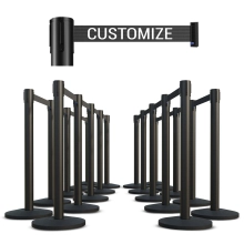 Black Finish Stanchions w/Single Sided Custom Logo Belt - 20 pack